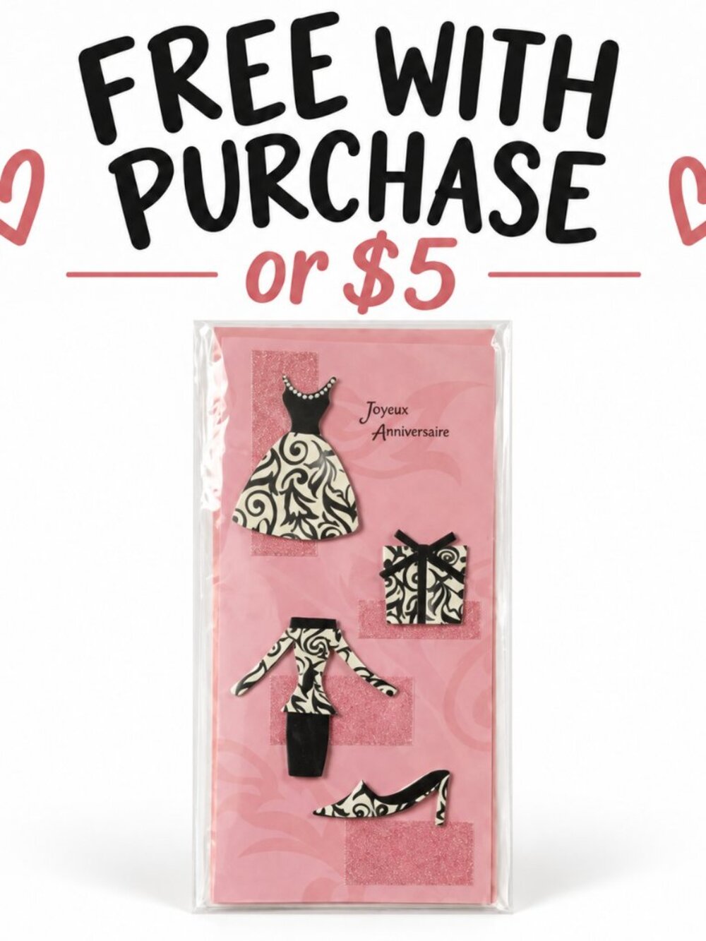 Pink French Birthday Card Dress & Accessories NWT